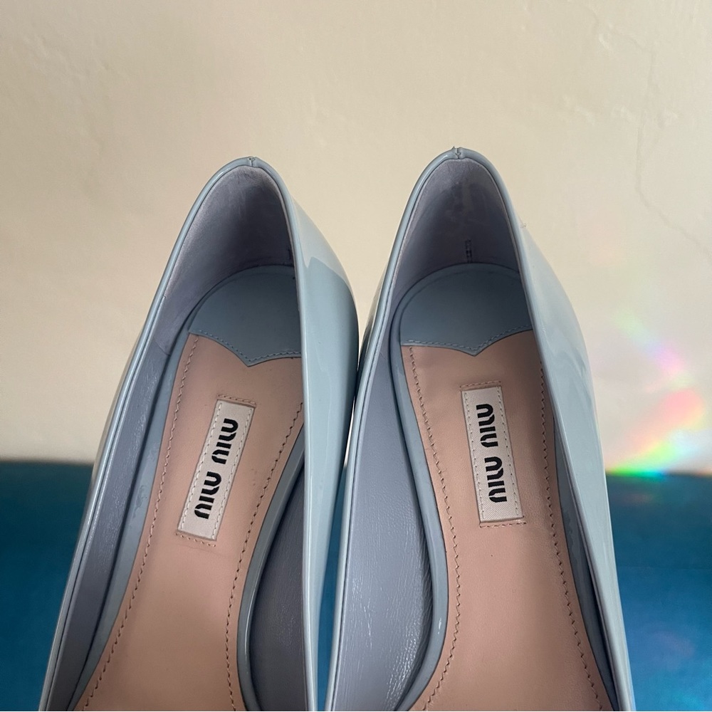 NEW Miu Miu patent leather crystal embellished heels - Picture 10 of 12